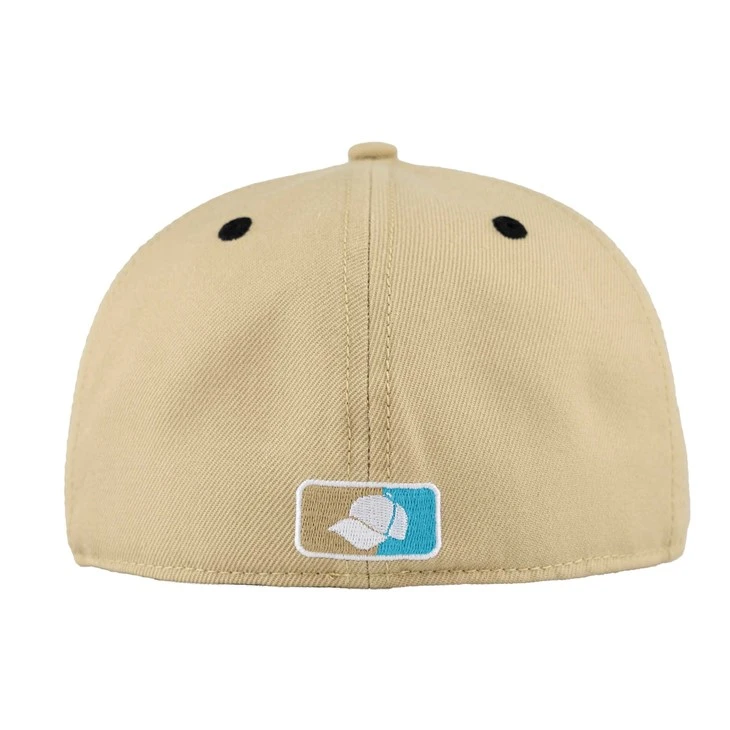 TCAP Customize Acrylic Wool Blend Hat Flat Brim 6panel Beige Fitted Baseball Caps