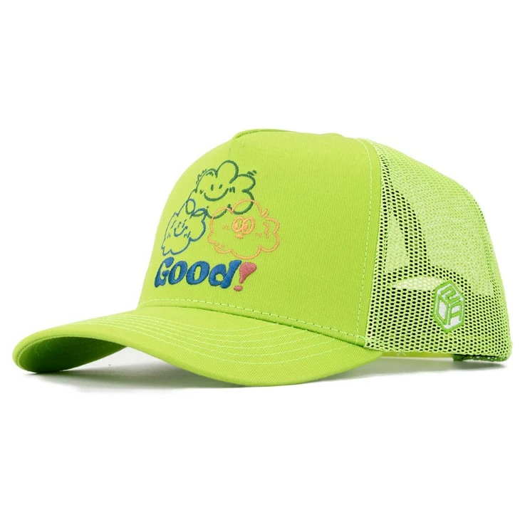 TCAP Customized Twill Cotton Fabric Flat Embroidery High Profile 5Panel Mesh Trucker Cap